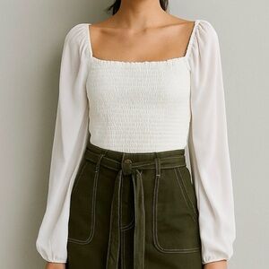 Abercrombie & Fitch White Smocked Blouse